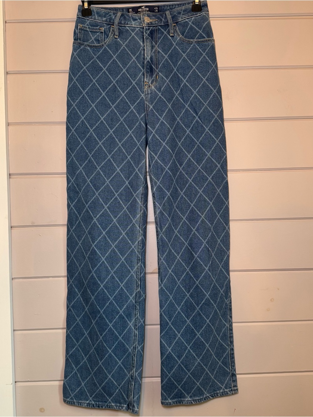 Hollister Ultra High-Rise Dad Jeans, Dark Blue Diamond Pattern
